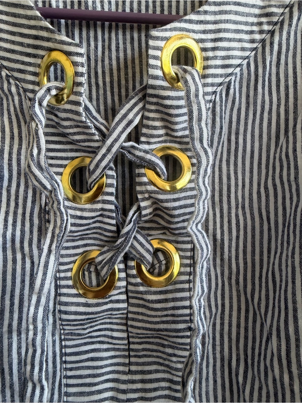 Michael Kors Navy and White Striped tie Top
